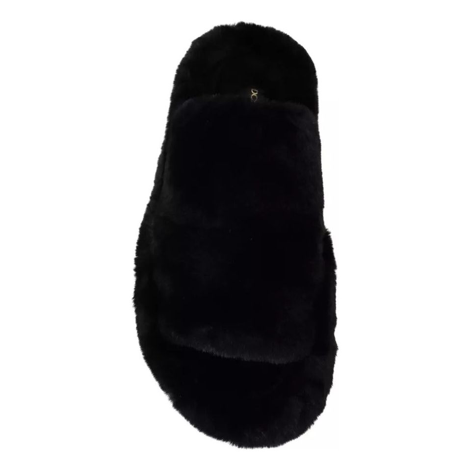 Dolce & Gabbana Black Polyester Faux Fur Mens Flats Sandals Shoes MV4804-44.5