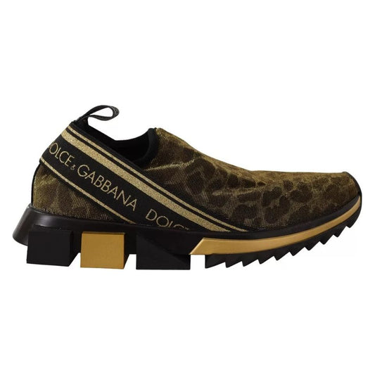 Dolce & Gabbana Gold Glitter Leopard Sorrento Sneakers Shoes LA9108-40.5