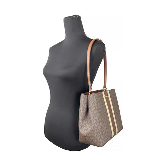 Michael Kors Medium Pratt Bucket Shoulder Bag Purse Brown 80638