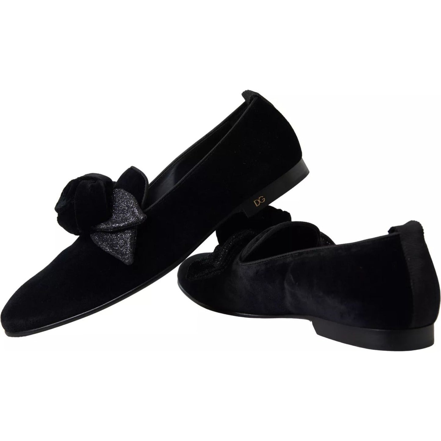 Dolce & Gabbana Black Velvet Flats Bow Young Queen Shoes LA10387-39.5
