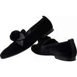 Dolce & Gabbana Black Velvet Flats Bow Young Queen Shoes LA10387-39.5