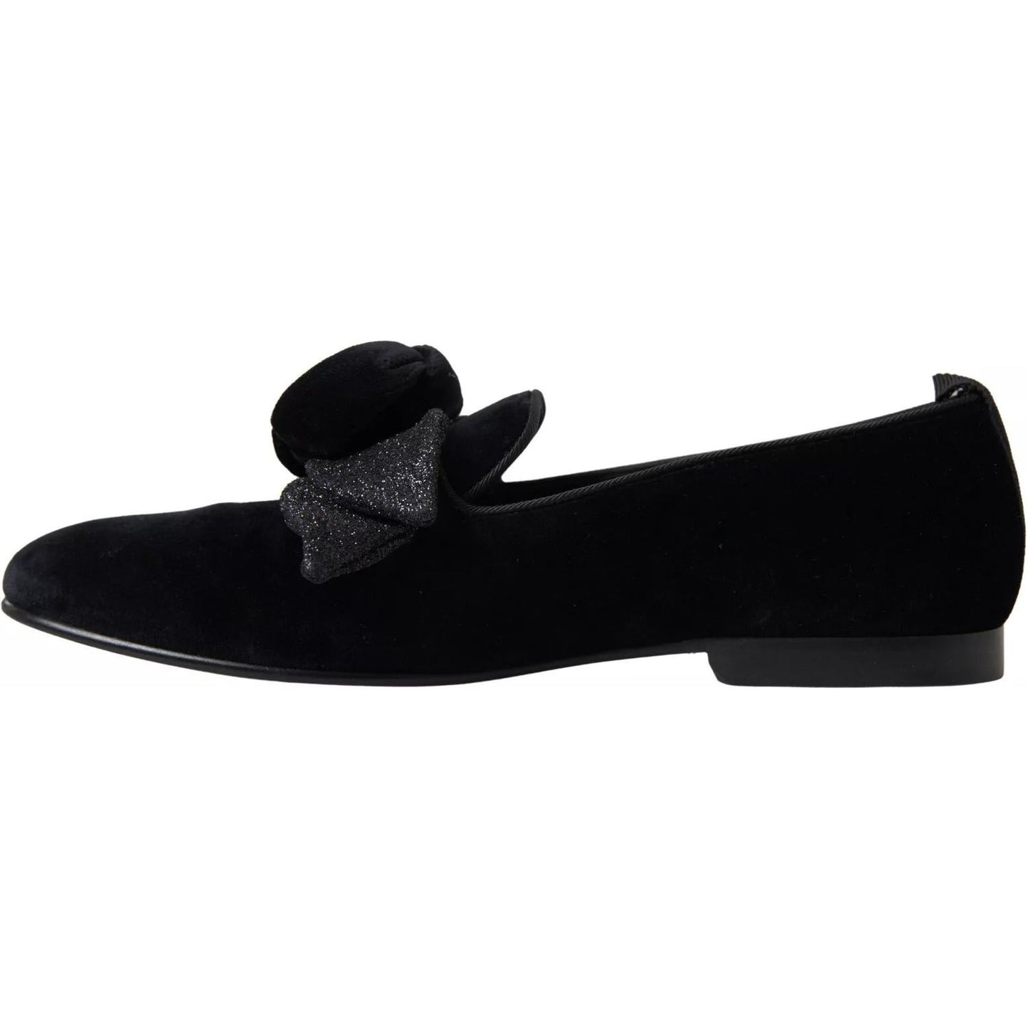 Dolce & Gabbana Black Velvet Flats Bow Young Queen Shoes LA10387-39.5