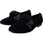 Dolce & Gabbana Black Velvet Flats Bow Young Queen Shoes LA10387-39.5