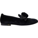 Dolce & Gabbana Black Velvet Flats Bow Young Queen Shoes LA10387-39.5
