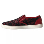 Dolce & Gabbana Black Red Lace Slip On Low Top Sneakers Shoes LA10486-40