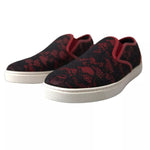 Dolce & Gabbana Black Red Lace Slip On Low Top Sneakers Shoes LA10486-40