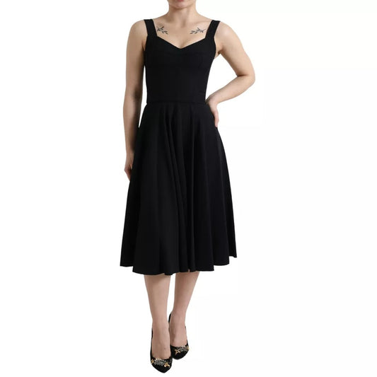 Dolce & Gabbana Black Sleeveless A-line Pleated Midi Dress DR281009-36