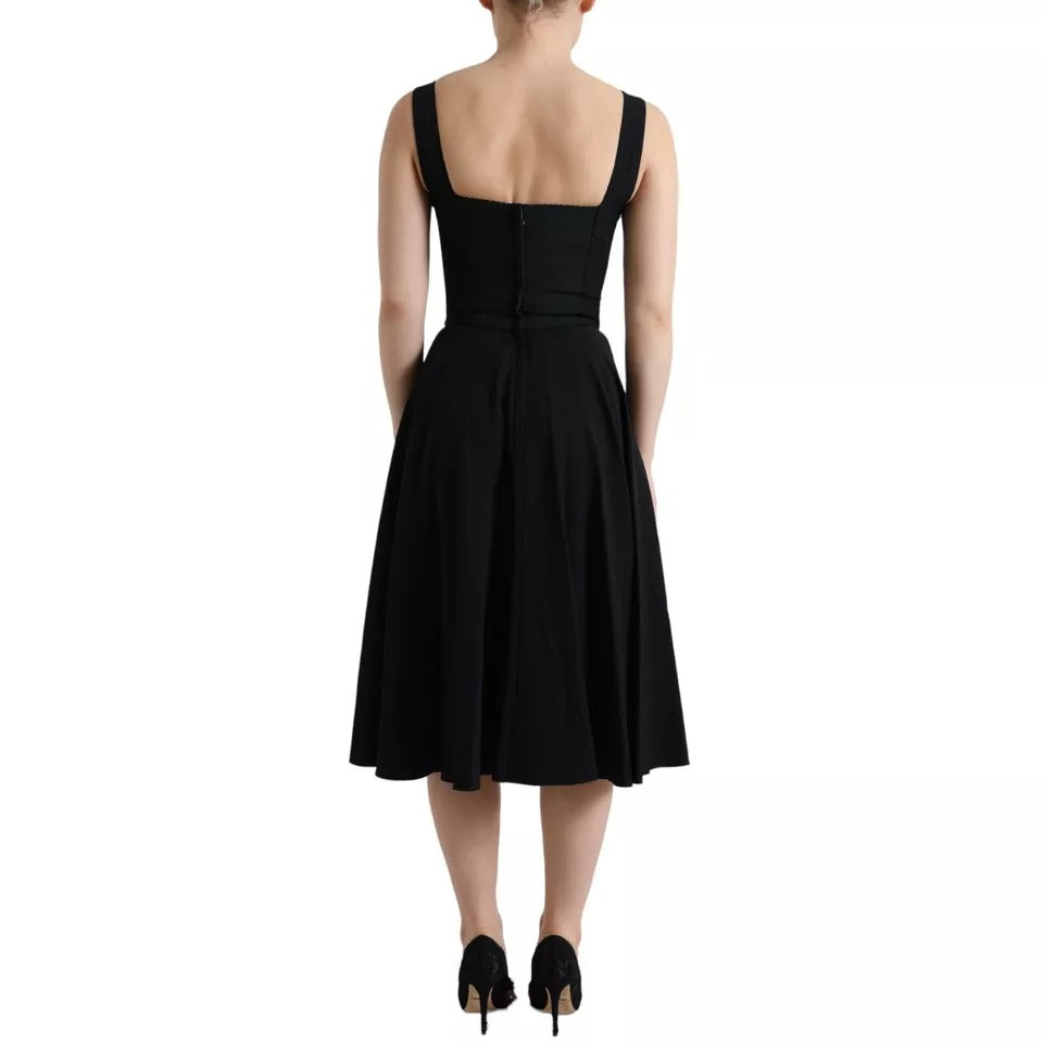 Dolce & Gabbana Black Sleeveless A-line Pleated Midi Dress DR281009-36