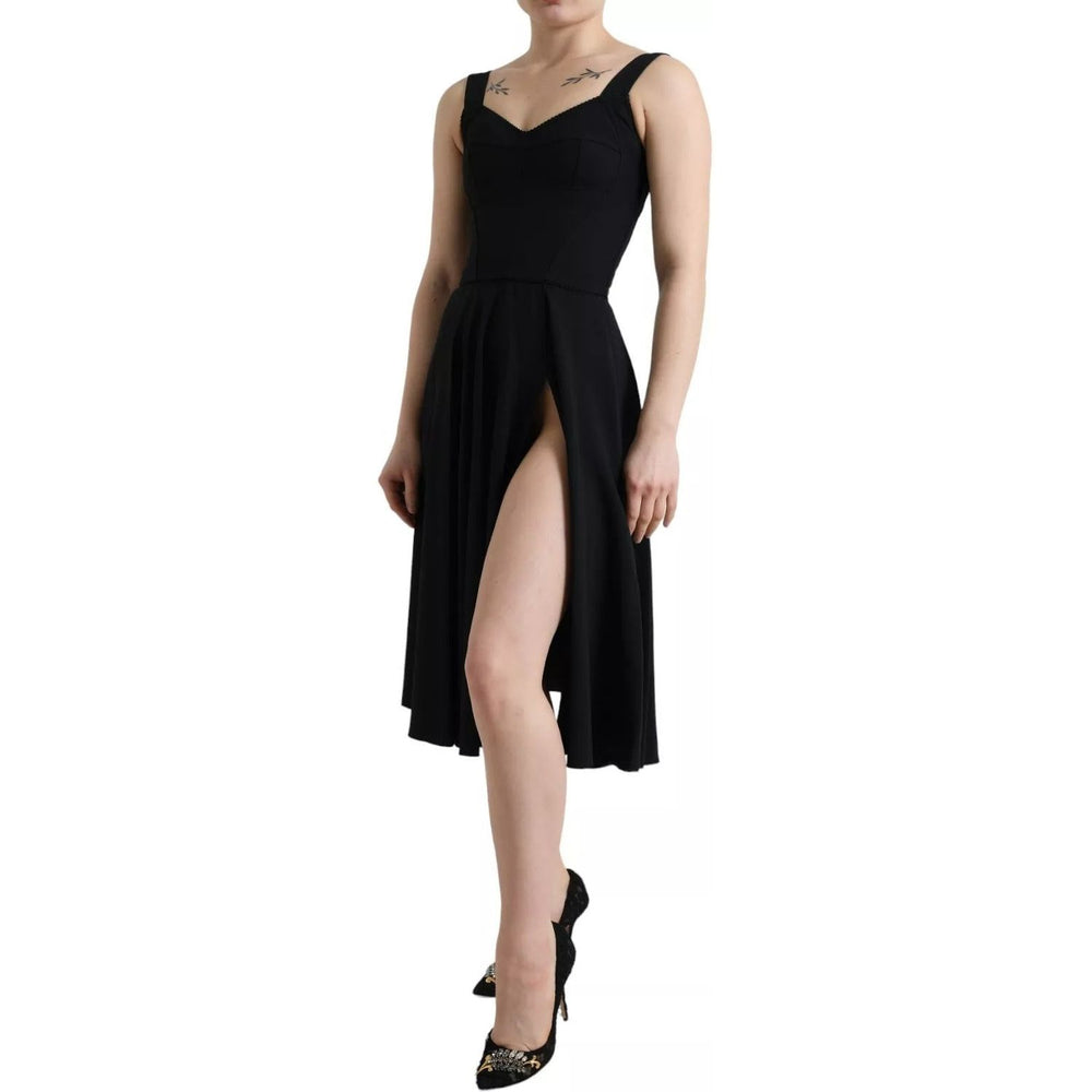 Dolce & Gabbana Black Sleeveless A-line Pleated Midi Dress DR281009-36