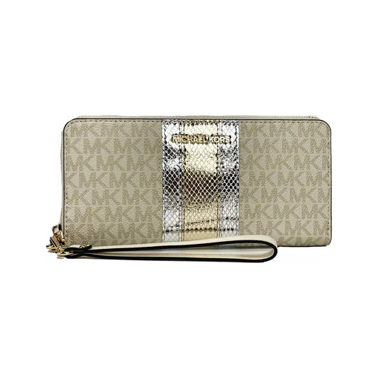 Michael Kors Jet Set Travel Center Stripe Signature Continental Wallet Vanilla Pale Gold 78475