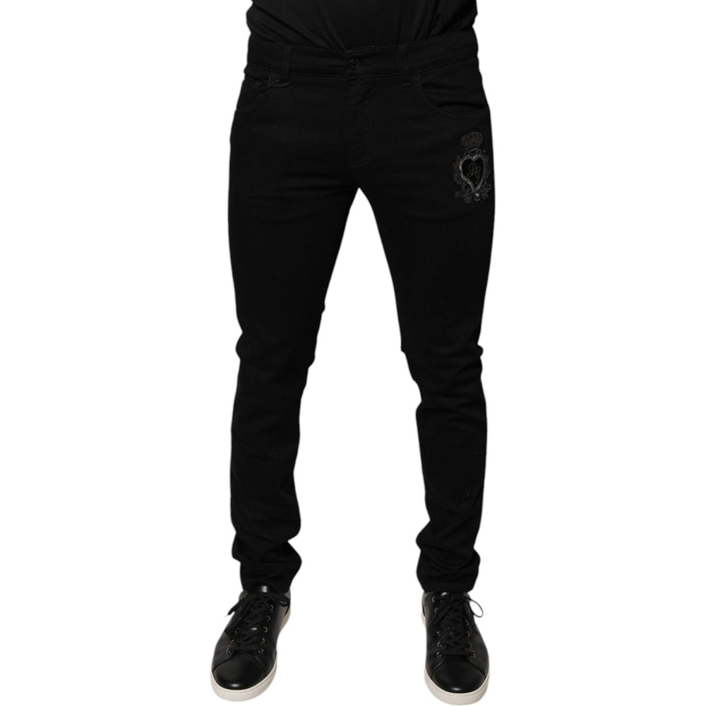 Dolce & Gabbana Black DG Crown Logo Cotton Skinny Denim Jeans PAN75818-48