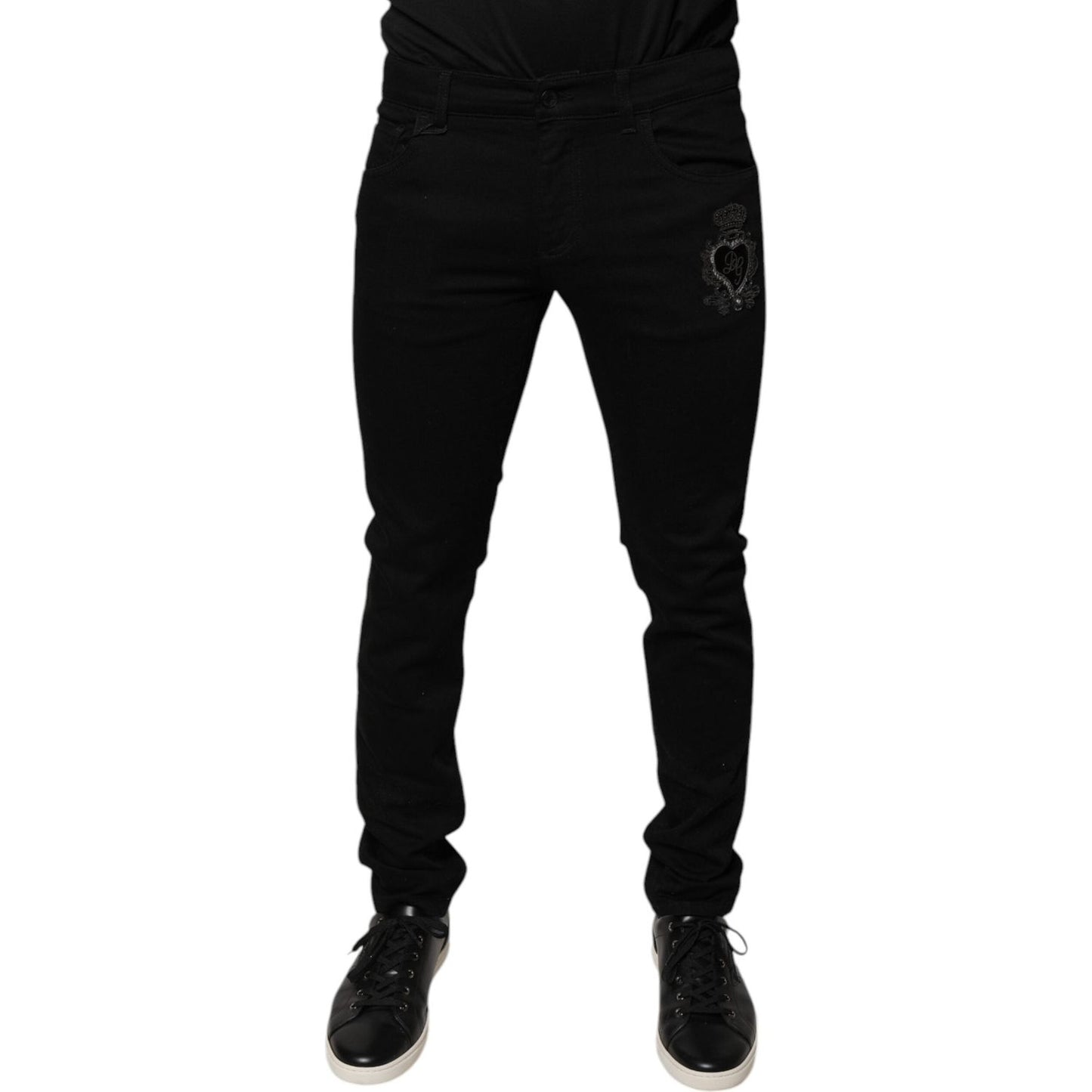 Dolce & Gabbana Black DG Crown Logo Cotton Skinny Denim Jeans PAN75818-48