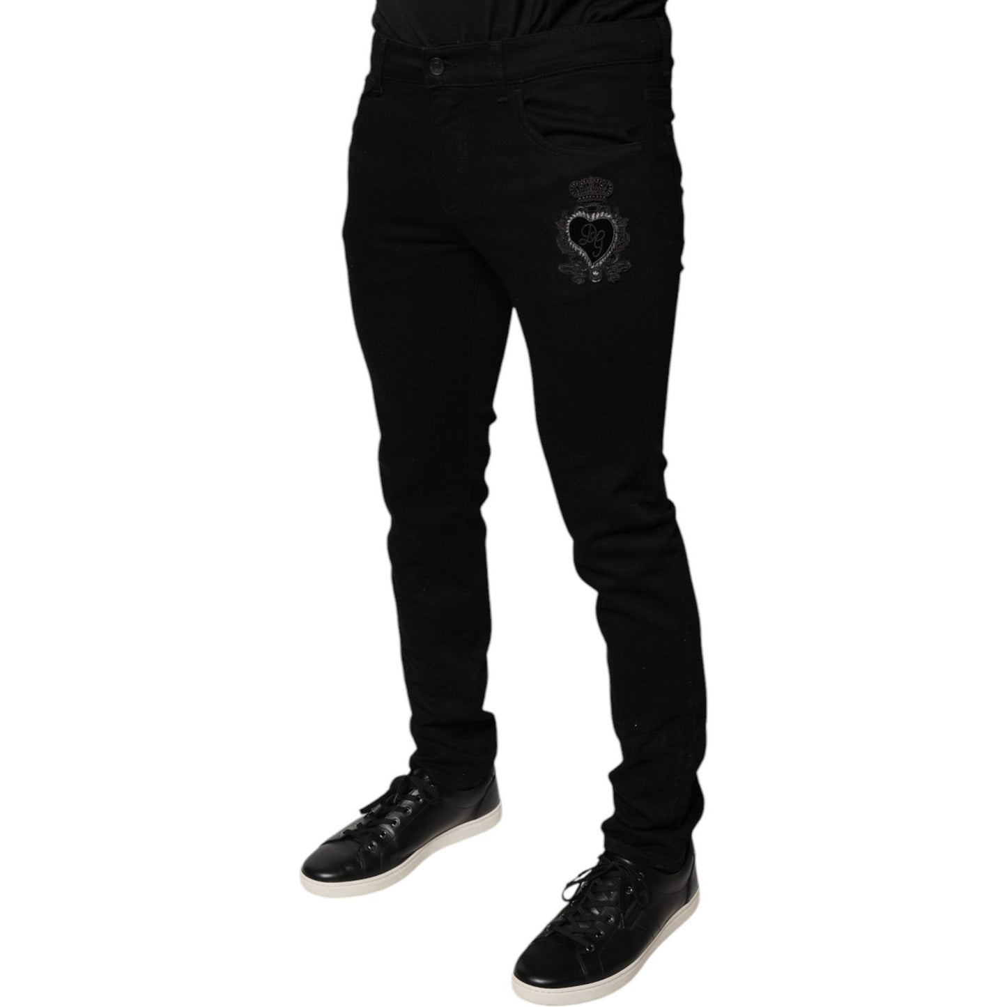 Dolce & Gabbana Black DG Crown Logo Cotton Skinny Denim Jeans PAN75818-48