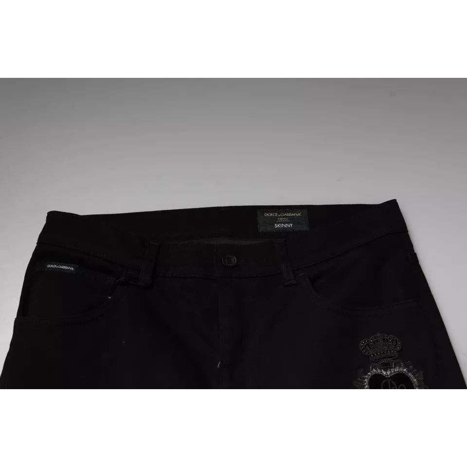 Dolce & Gabbana Black DG Crown Logo Cotton Skinny Denim Jeans PAN75818-48