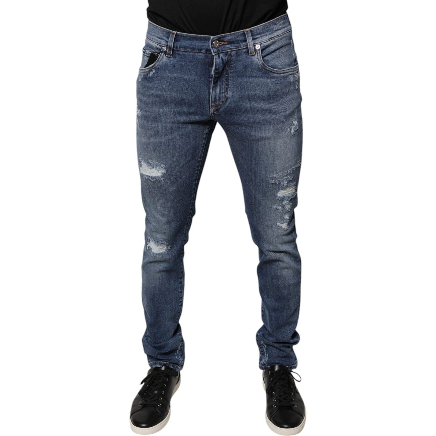 Dolce & Gabbana Blue Tattered Cotton Stretch Skinny Denim Jeans PAN75823-48