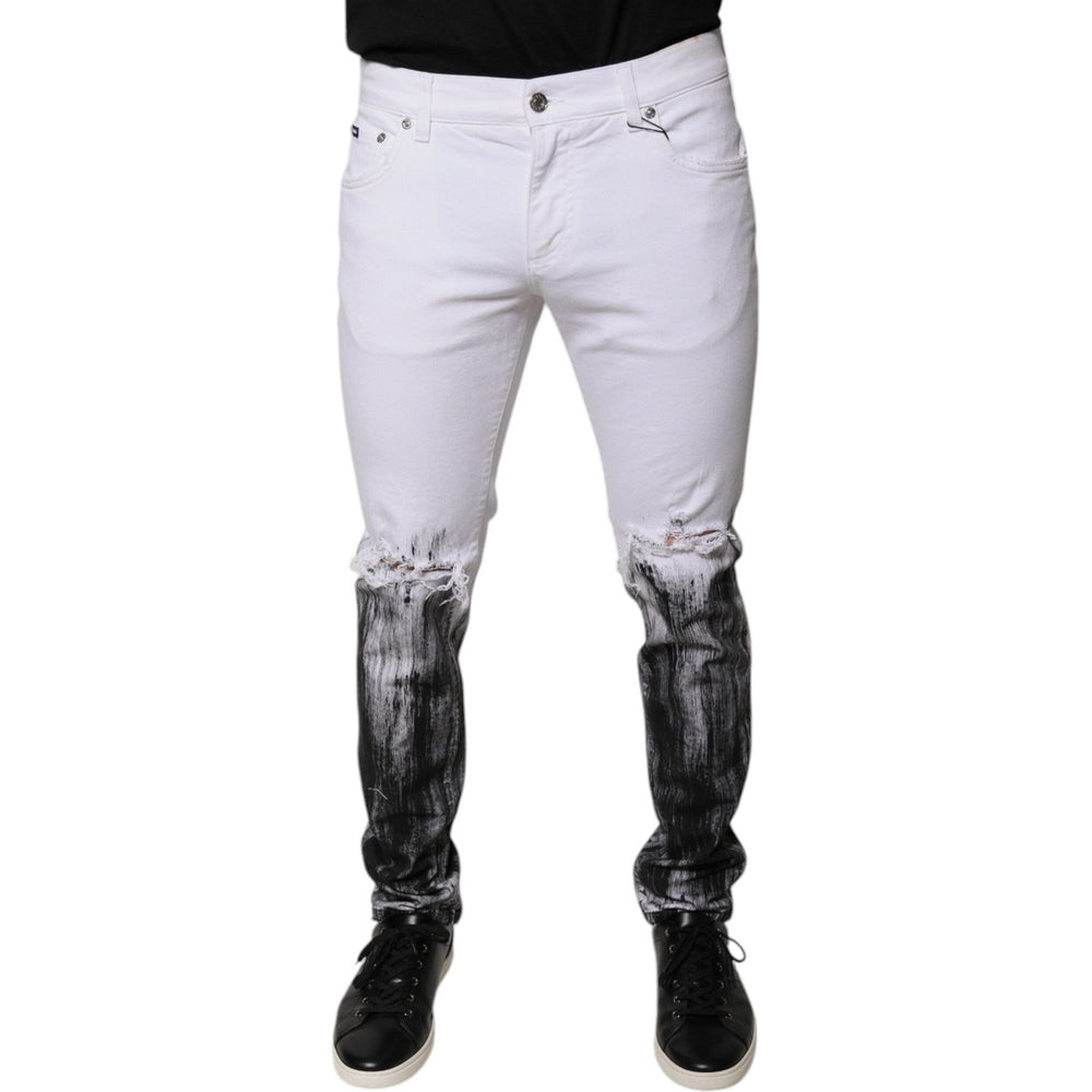 Dolce & Gabbana Black White Logo Cotton Skinny Denim Jeans PAN75836-50