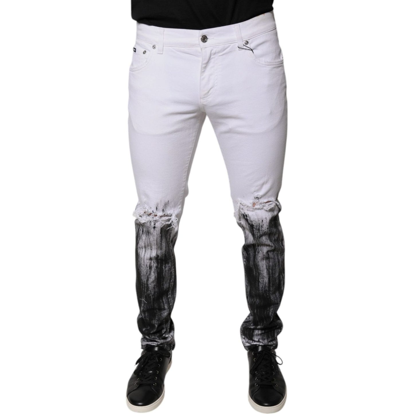 Dolce & Gabbana Black White Logo Cotton Skinny Denim Jeans PAN75836-50