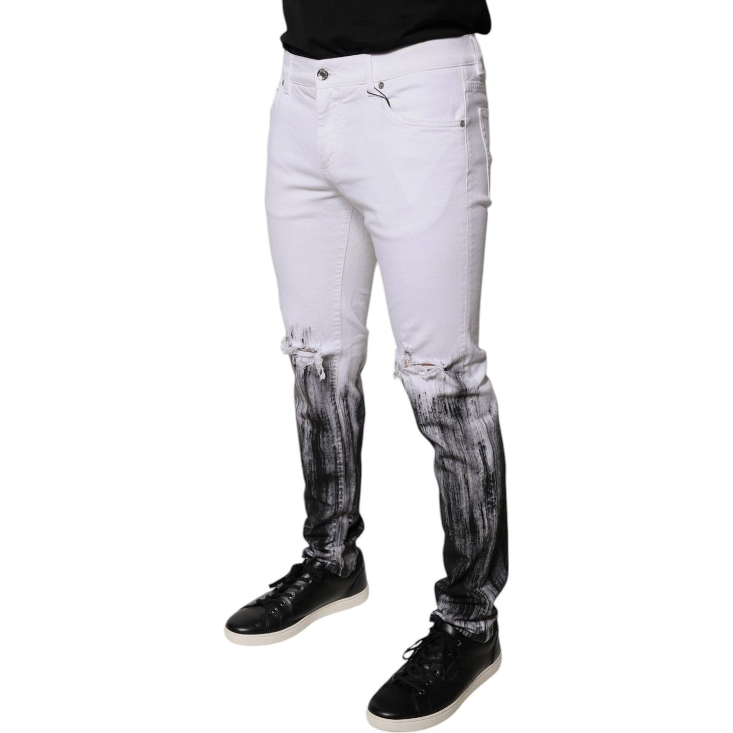 Dolce & Gabbana Black White Logo Cotton Skinny Denim Jeans PAN75836-50