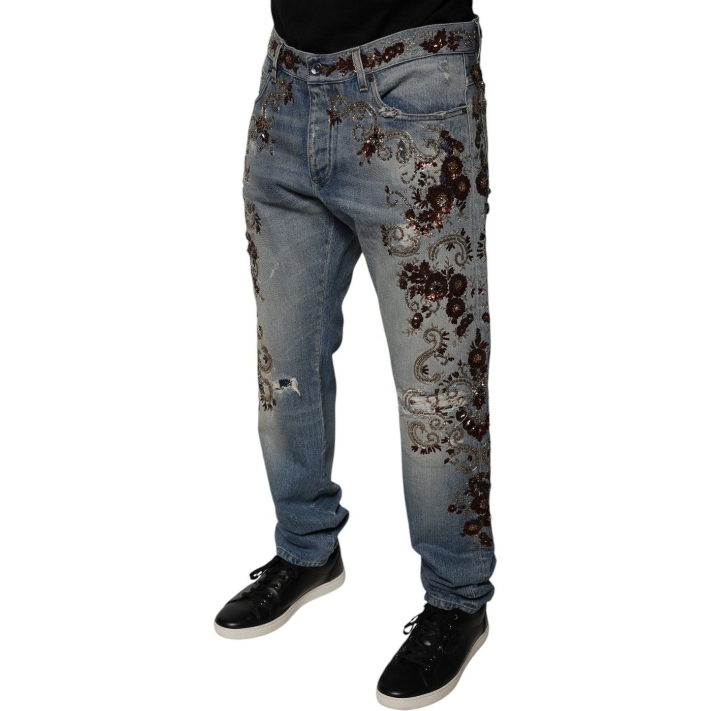 Dolce & Gabbana Light Blue Embroidered Skinny Denim Jeans PAN75862-52