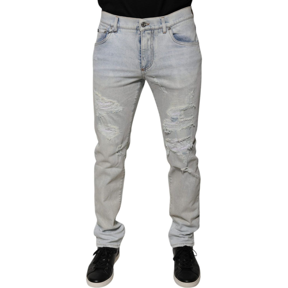 Dolce & Gabbana Light Blue Cotton Blend Tattered Skinny Denim Jeans PAN75877-46