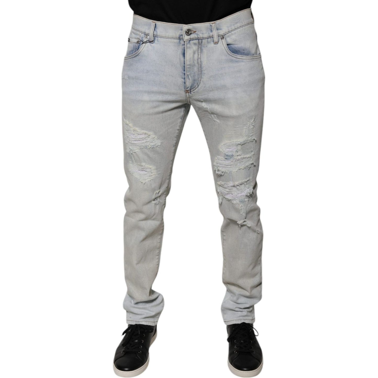 Dolce & Gabbana Light Blue Cotton Blend Tattered Skinny Denim Jeans PAN75877-46