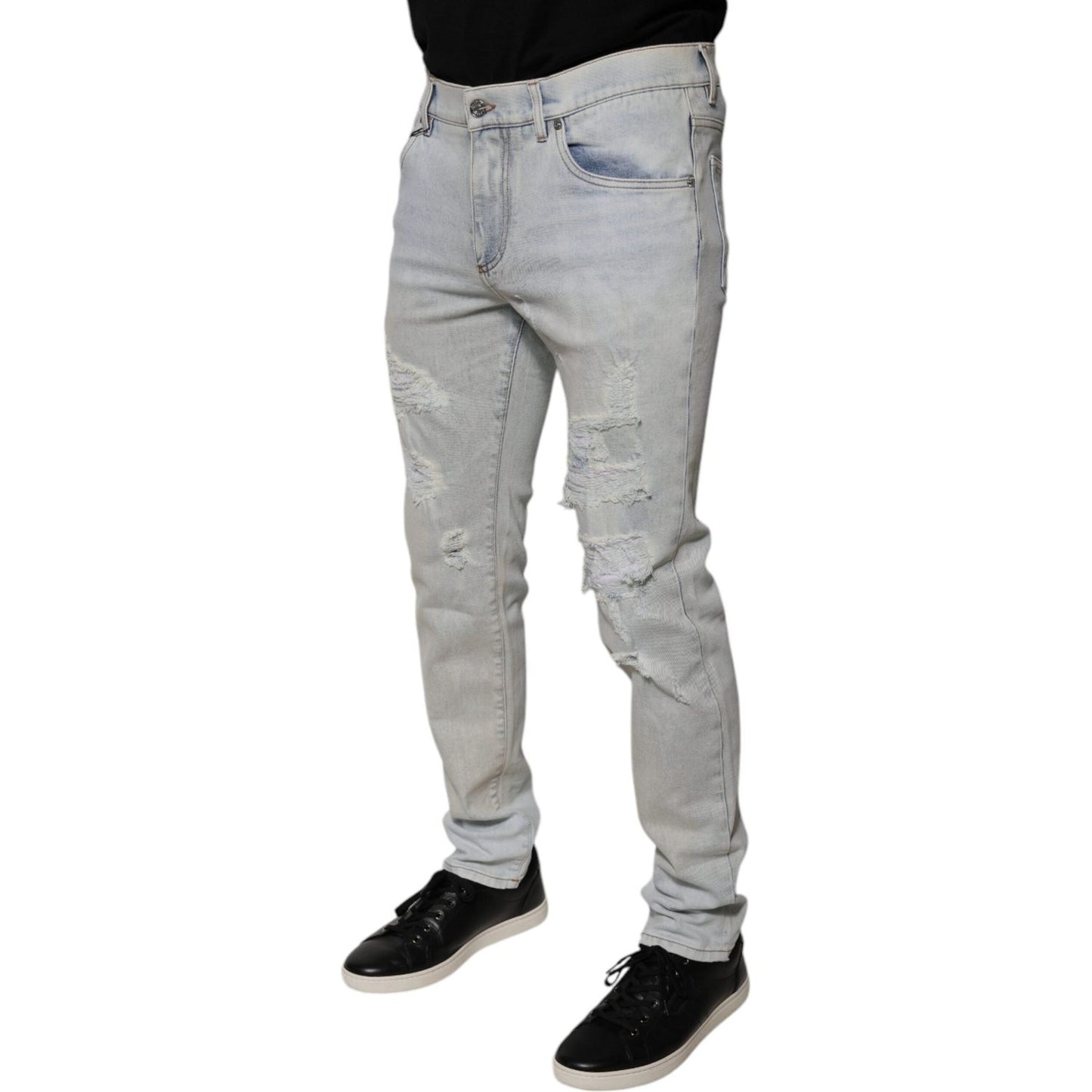 Dolce & Gabbana Light Blue Cotton Blend Tattered Skinny Denim Jeans PAN75877-46