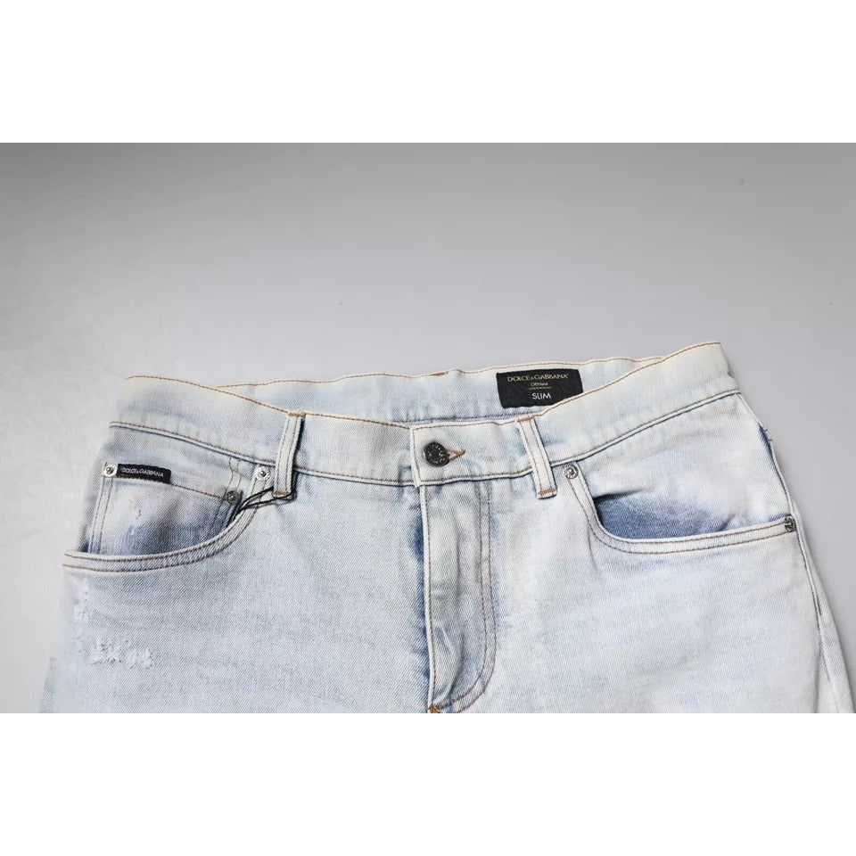 Dolce & Gabbana Light Blue Cotton Blend Tattered Skinny Denim Jeans PAN75877-46