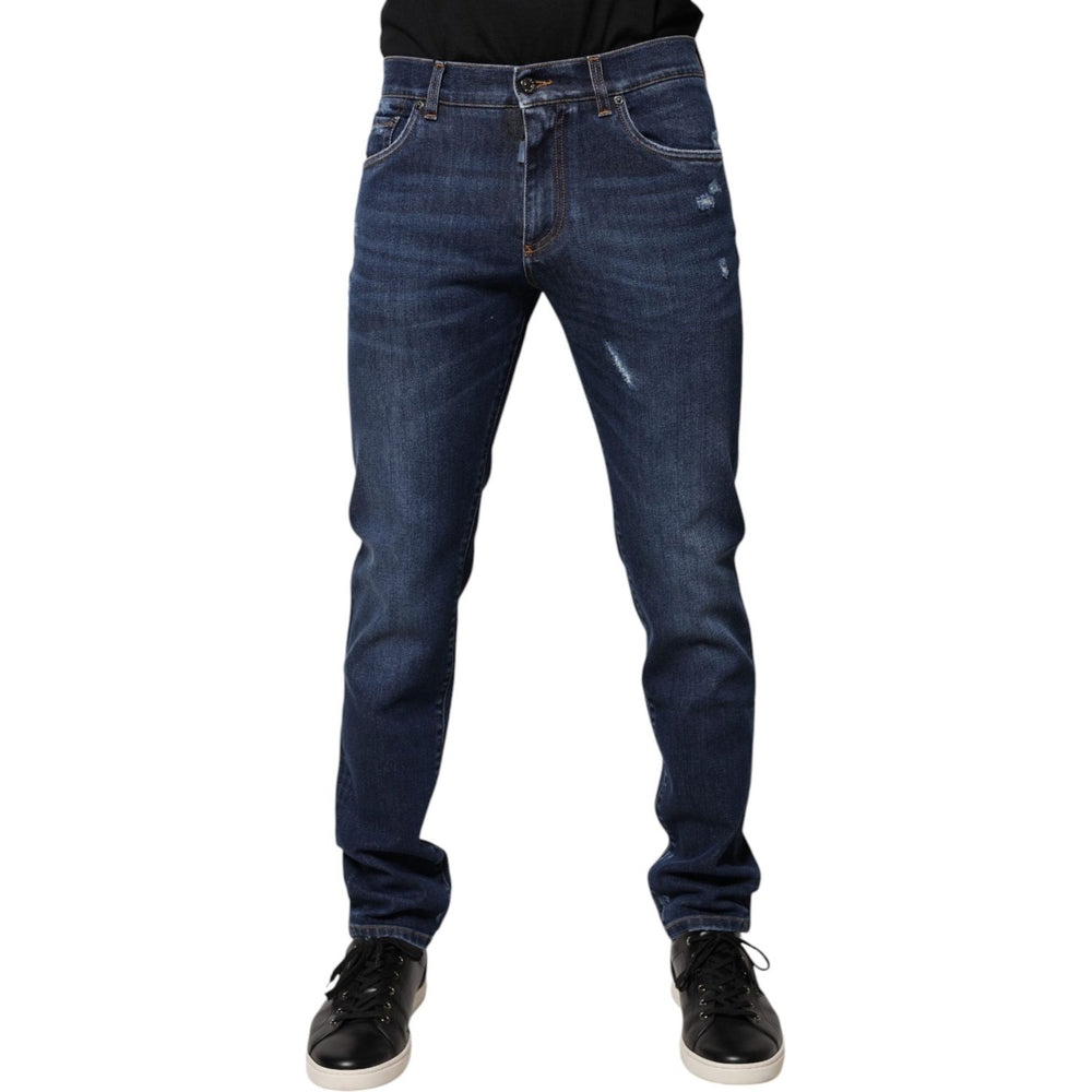 Dolce & Gabbana Blue Cotton Logo Print Slim Fit Denim Jeans PAN75922-48