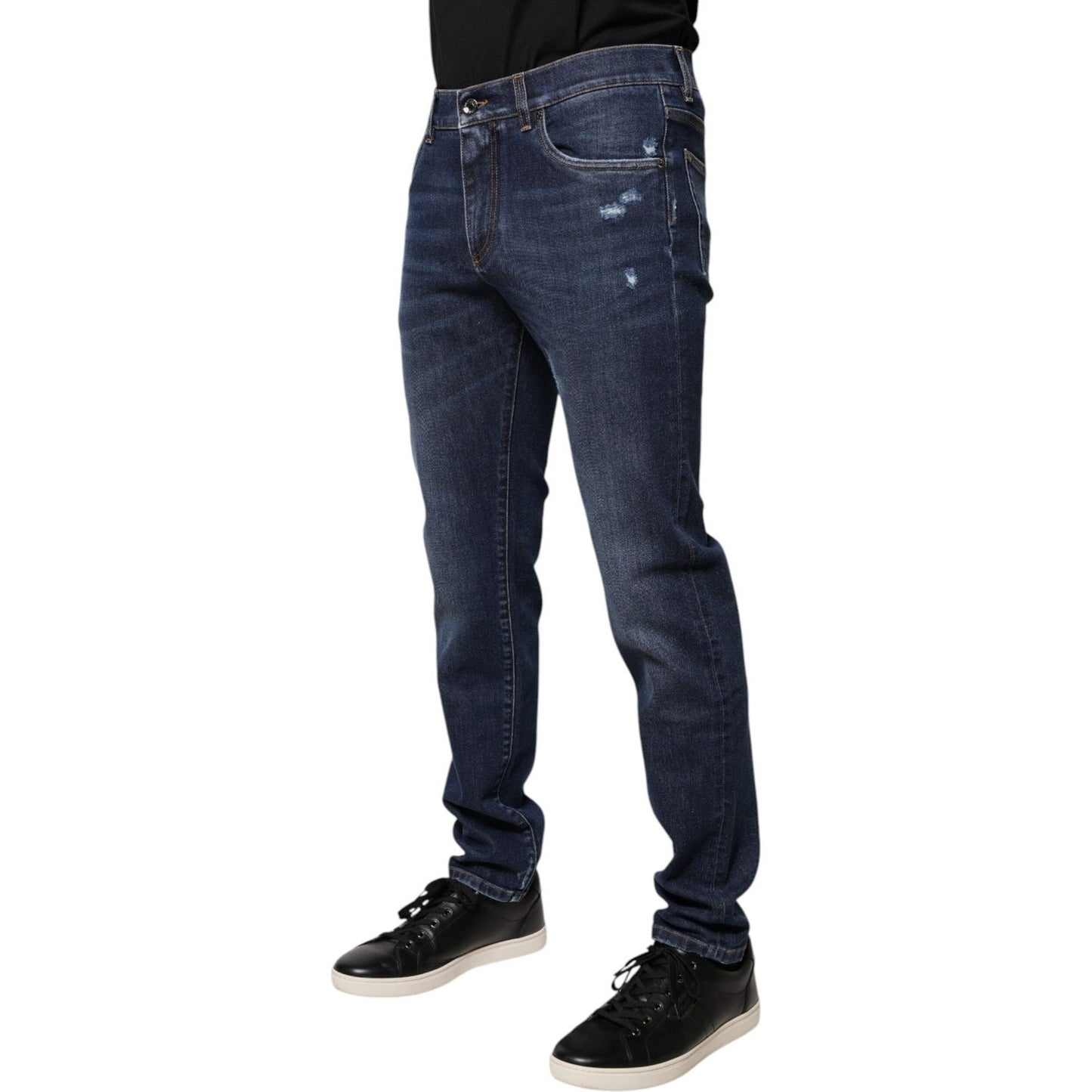 Dolce & Gabbana Blue Cotton Logo Print Slim Fit Denim Jeans PAN75922-48
