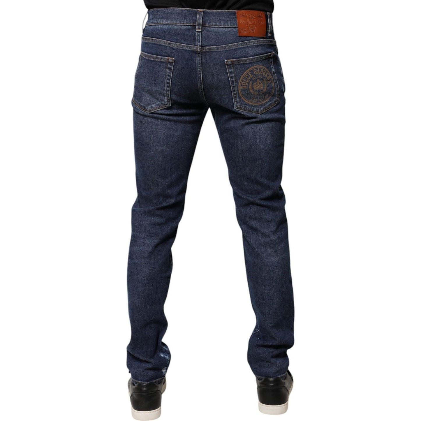 Dolce & Gabbana Blue Cotton Logo Print Slim Fit Denim Jeans PAN75922-48