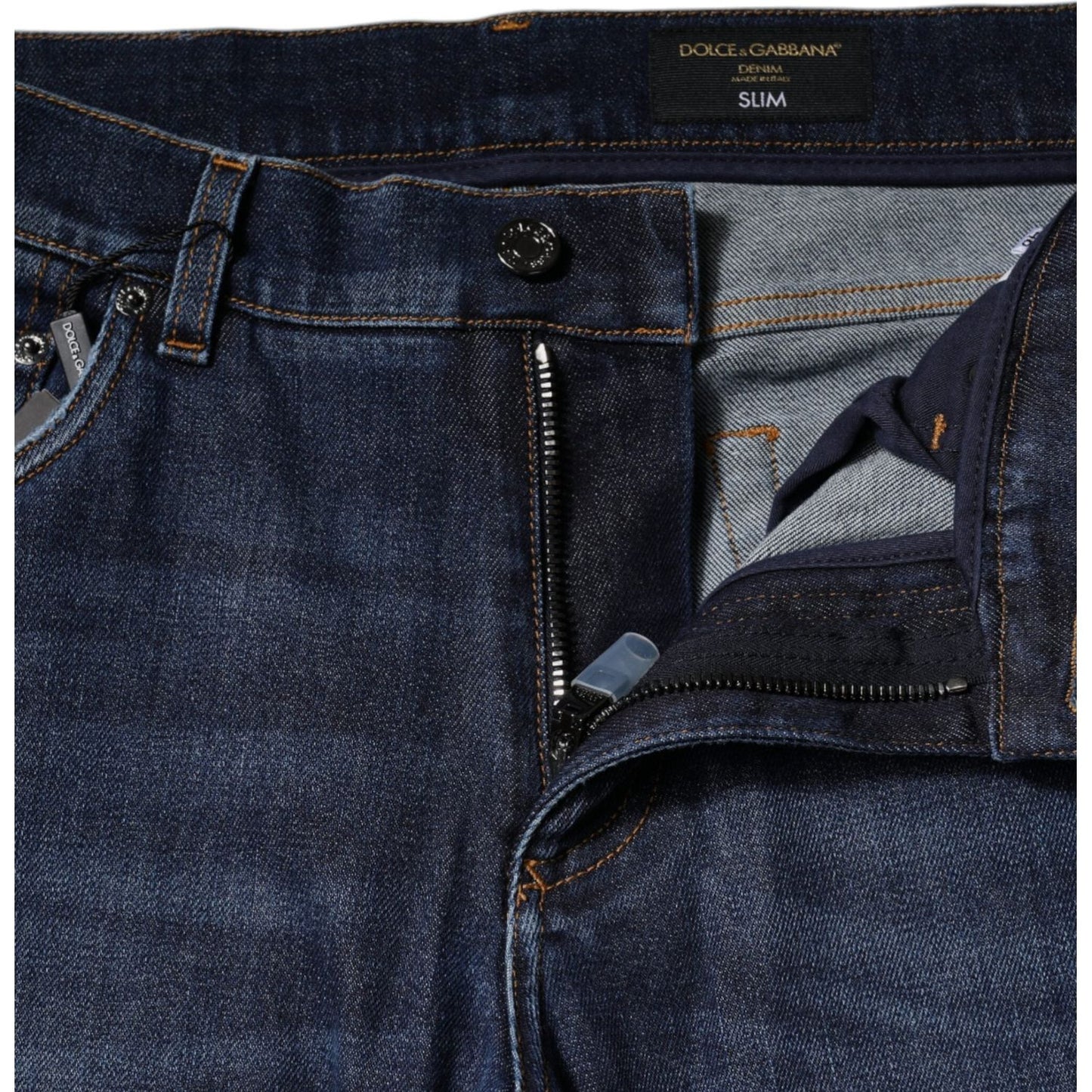 Dolce & Gabbana Blue Cotton Logo Print Slim Fit Denim Jeans PAN75922-48