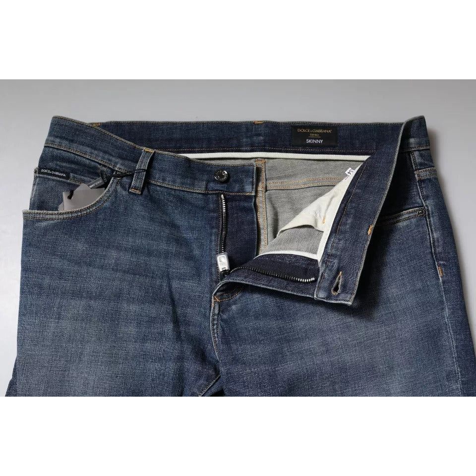 Dolce & Gabbana Blue Logo Plaque Cotton Skinny Denim Jeans PAN75930-54