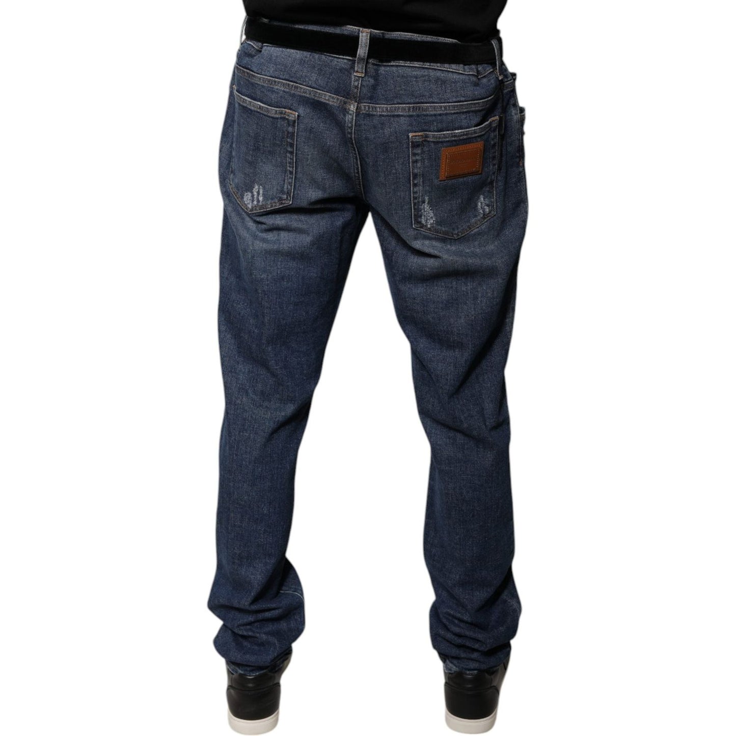 Dolce & Gabbana Dark Blue Cotton Logo Skinny Denim Jeans PAN75934-58