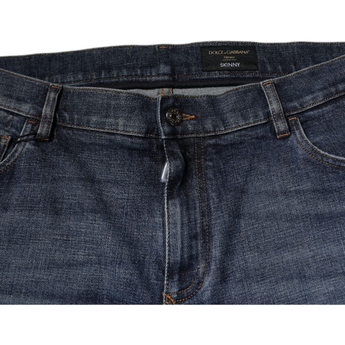 Dolce & Gabbana Dark Blue Cotton Logo Skinny Denim Jeans PAN75934-58