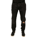 Dolce & Gabbana Black Ripped Logo Cotton Skinny Denim Jeans PAN76091-56