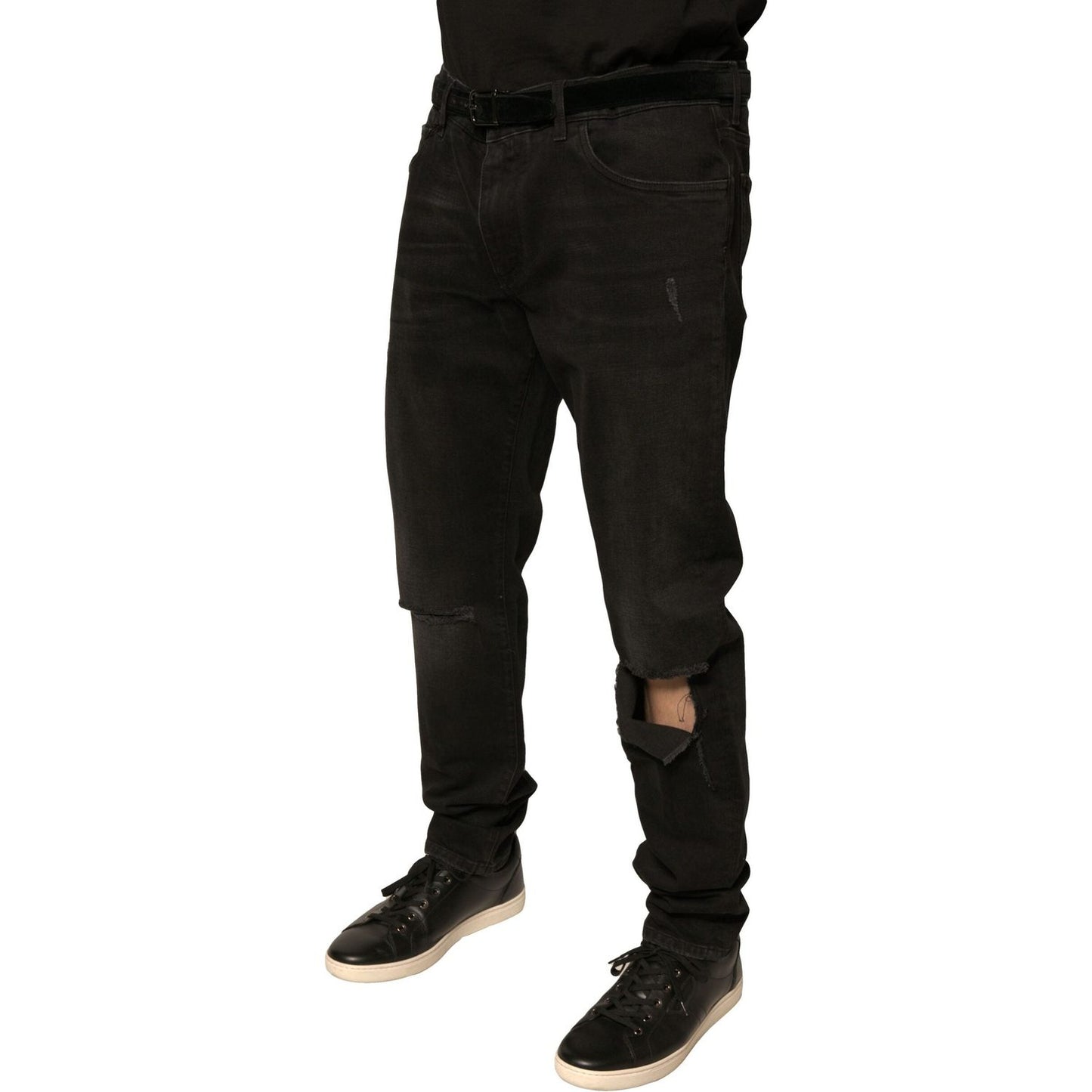 Dolce & Gabbana Black Ripped Logo Cotton Skinny Denim Jeans PAN76091-56