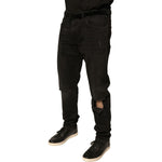 Dolce & Gabbana Black Ripped Logo Cotton Skinny Denim Jeans PAN76091-56
