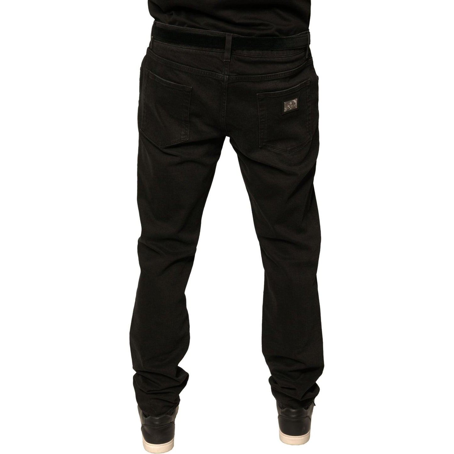 Dolce & Gabbana Black Ripped Logo Cotton Skinny Denim Jeans PAN76091-56