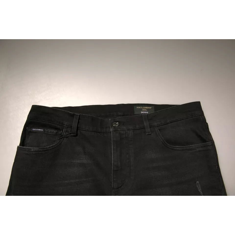 Dolce & Gabbana Black Ripped Logo Cotton Skinny Denim Jeans PAN76091-56