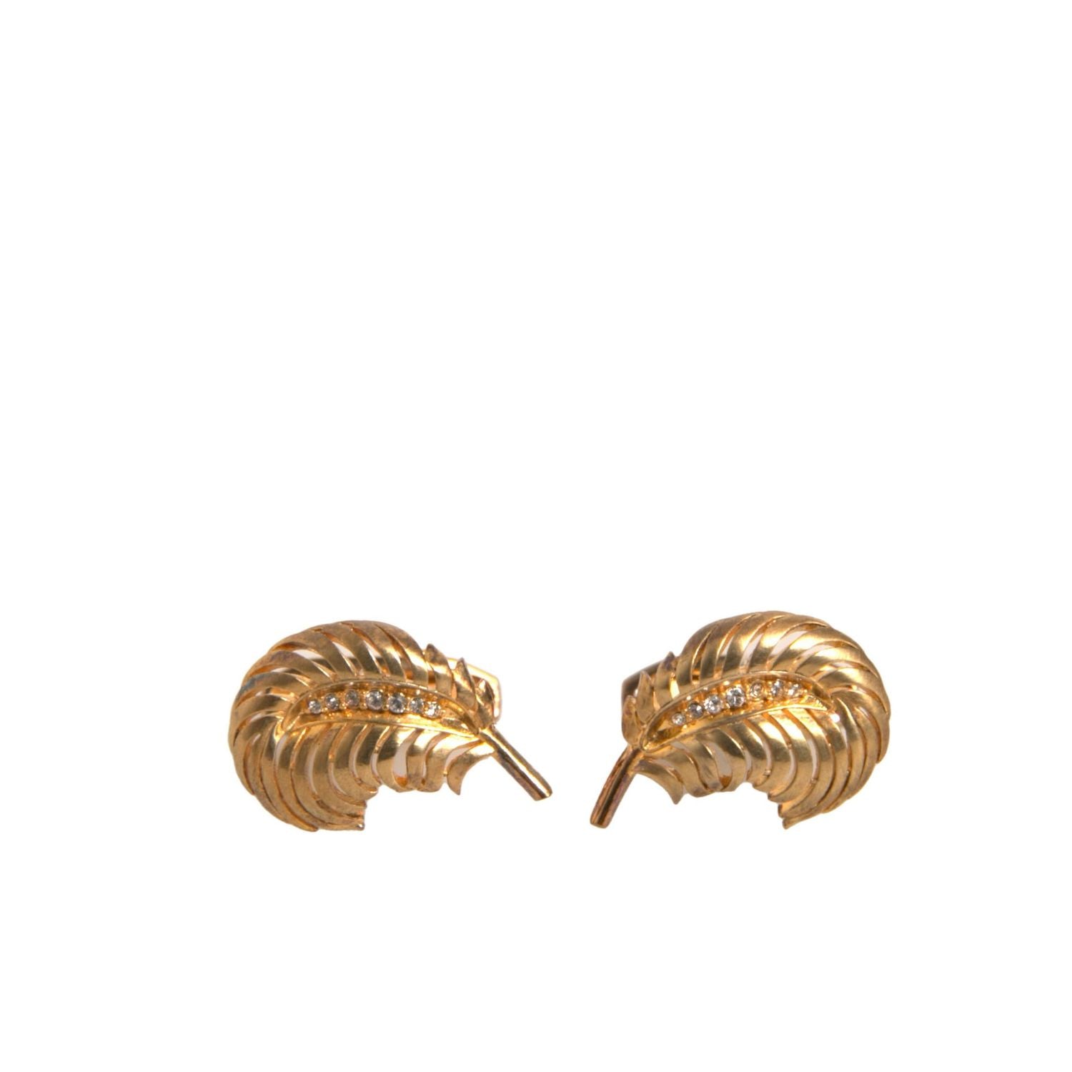 Dolce & Gabbana Gold 925 Sterling Silver Crystal Leaf Cufflink