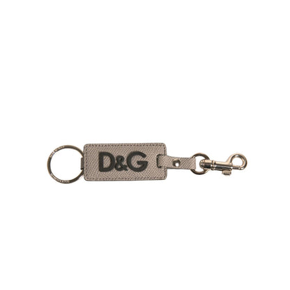 Dolce & Gabbana Beige DG Logo Leather Gold Metal Men Keychain Keyring