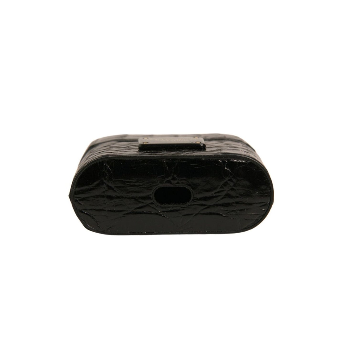 Dolce & Gabbana Black Leather Metal Logo Plaque Holder Airpods Case