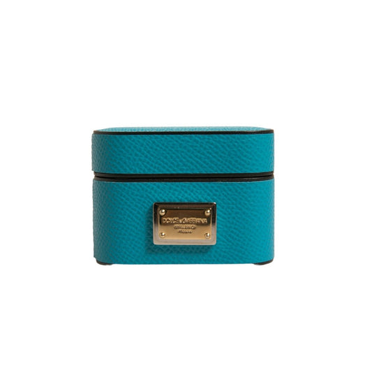 Dolce & Gabbana Green Leather Metal Logo Plaque Holder Airpods Case