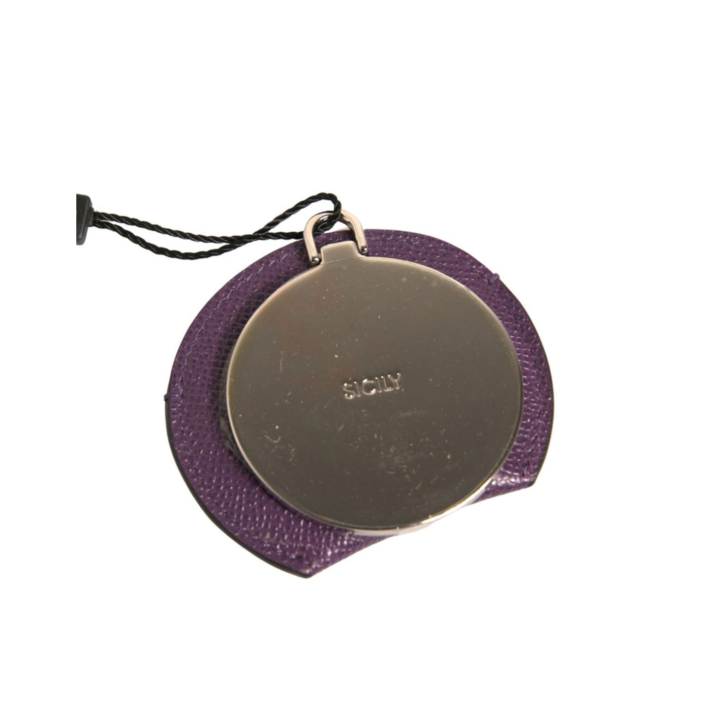 Dolce & Gabbana Purple Calfskin Leather Round Logo Hand Mirror Holder