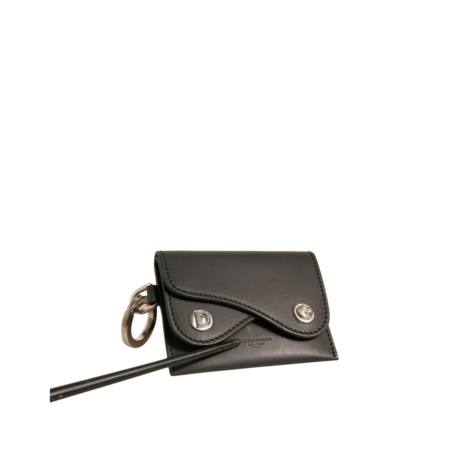 Dolce & Gabbana Black Leather Card Case Keychain Key Holder