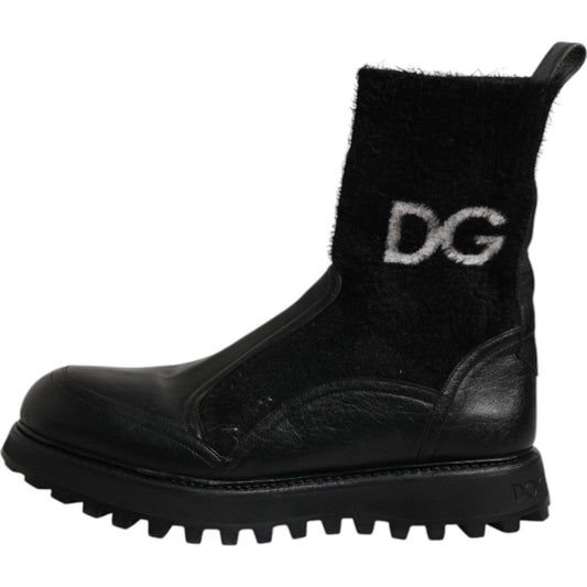 Dolce & Gabbana Black DG Logo Horse Sock Ankle Boots Shoes MV6679-44