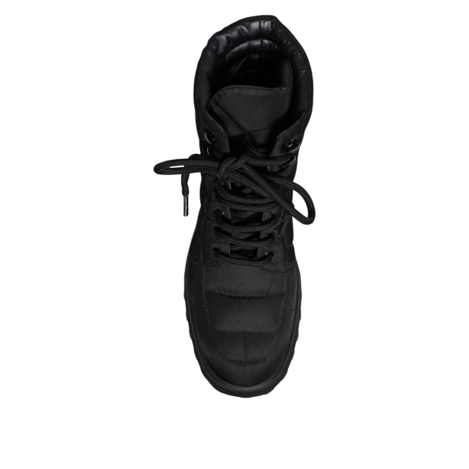 Dolce & Gabbana Black Padded Mid Calf Lace Up Boots Shoes