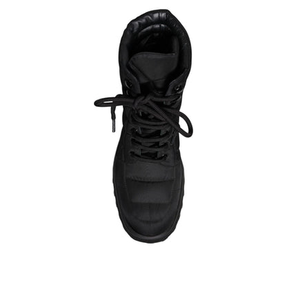 Dolce & Gabbana Black Padded Mid Calf Lace Up Boots Shoes