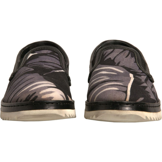 Dolce & Gabbana Black Canvas Tropical Print Slip On Shoes MV7003-41.5