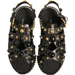 Dolce & Gabbana Black Leather Studded Slides Sandals Shoes MV7033-41
